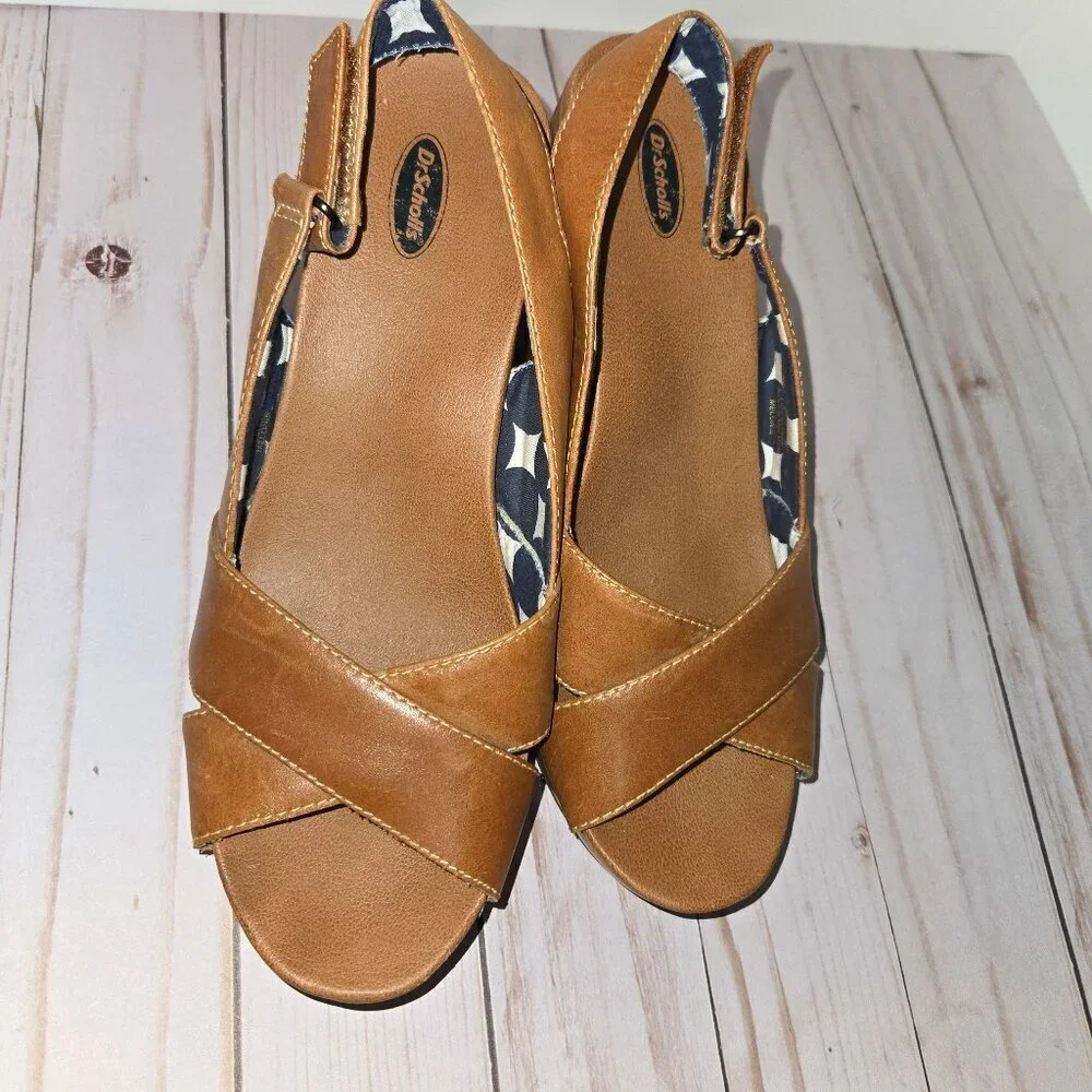Dr. Scholl’s Melonie Tan Leather Wedge Sandals Women’s Size 8 Slingback